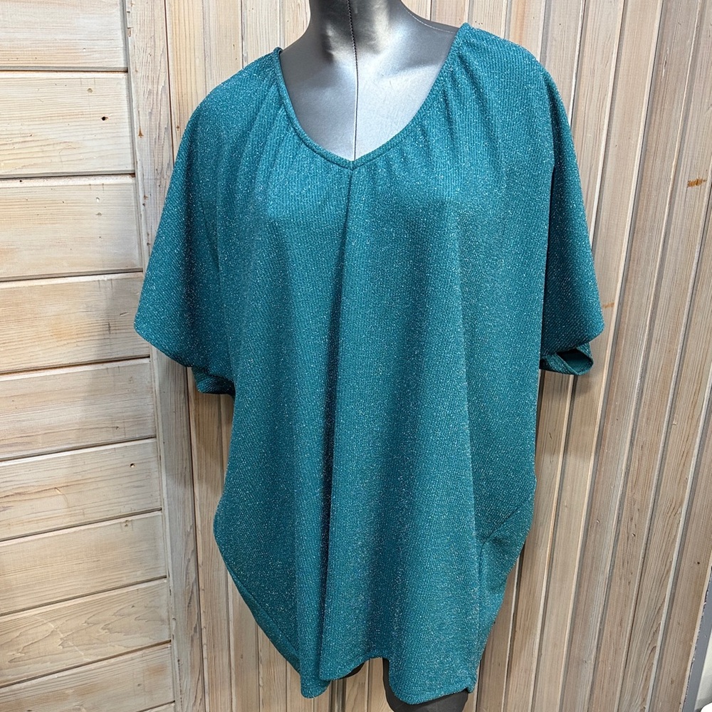 Sparkle Teal V-Neck Women's Tunic Top